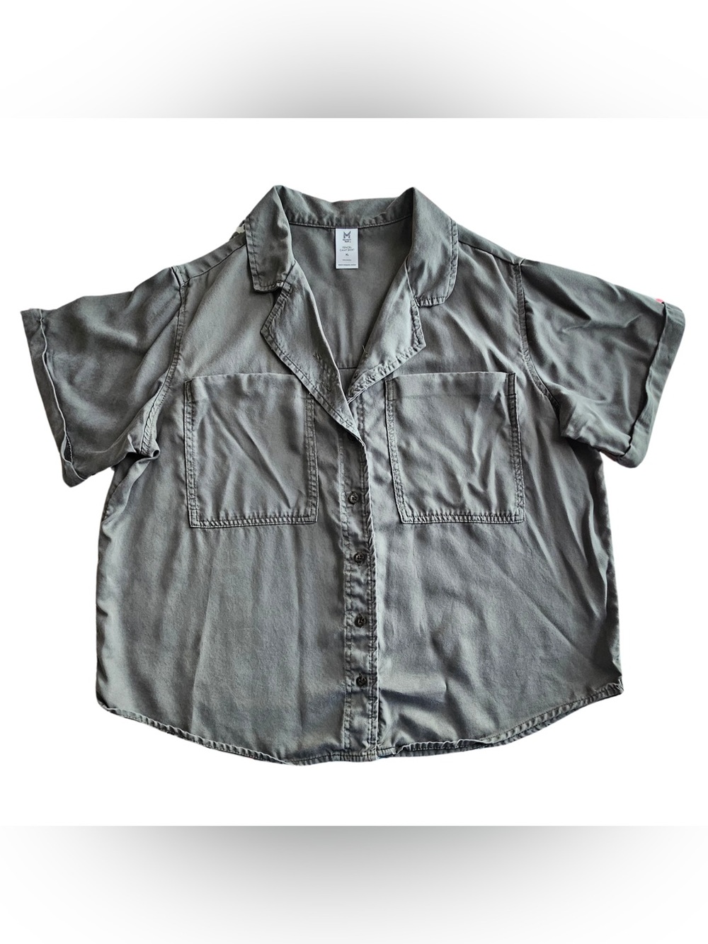 Women’s XL Tencel Camp Short-Sleeve Button-Down Shirt in Olive